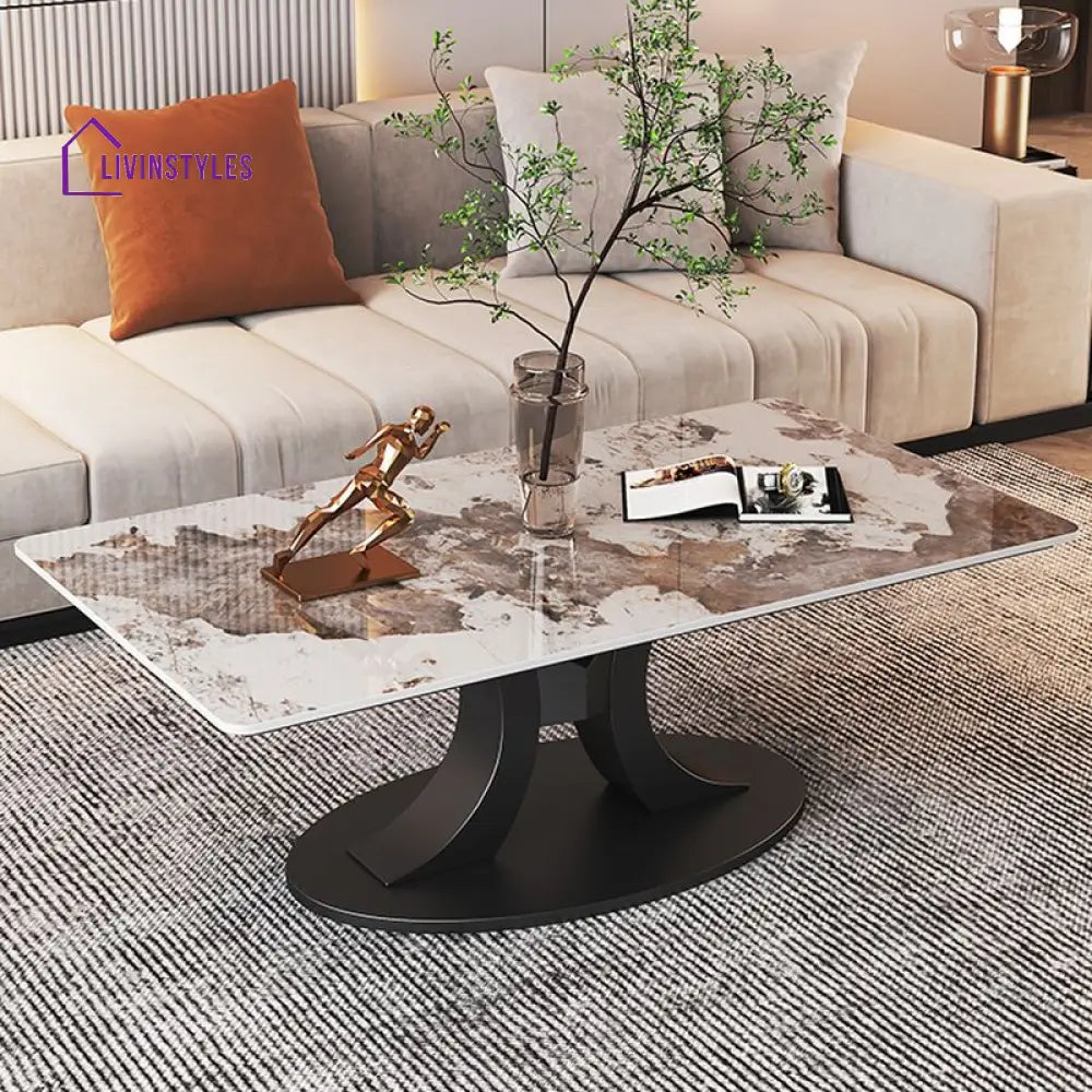 Wamika Stainless Steel Frame and Marble Top Coffee Table for Living Room