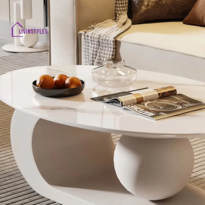Waniya Stainless Steel Frame and Ceramic Marble Top Coffee Table For Living Room