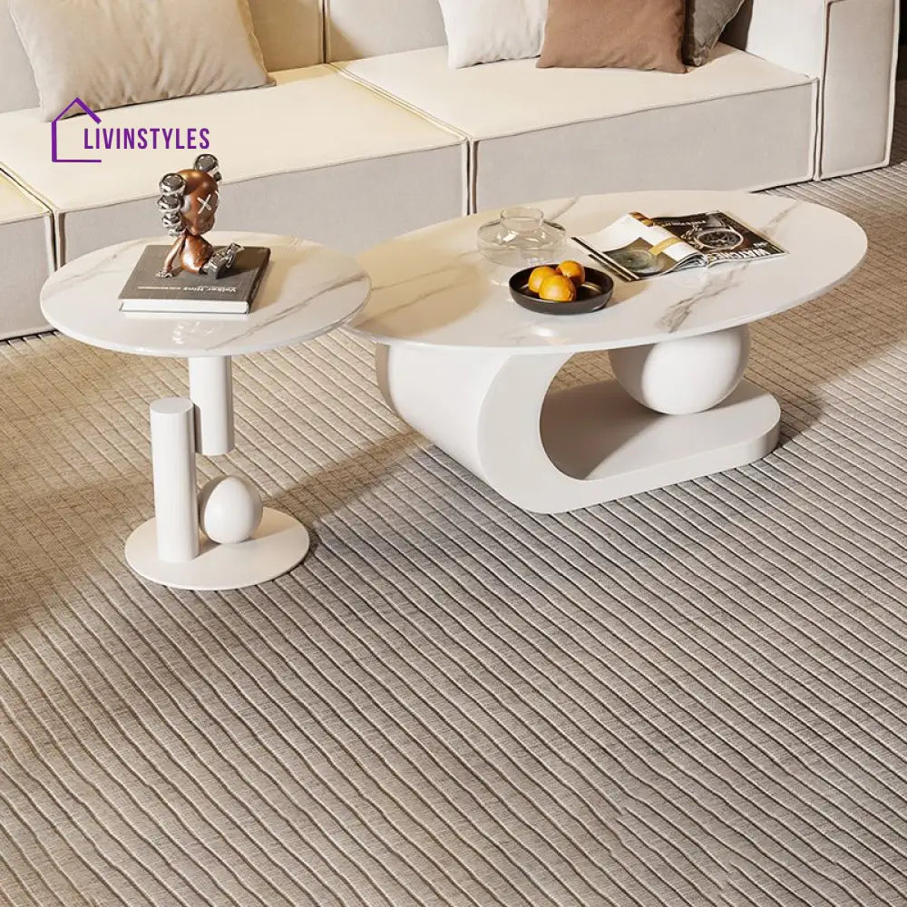 Waniya Stainless Steel Frame and Ceramic Marble Top Coffee Table For Living Room