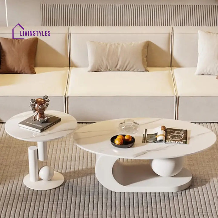 Waniya Stainless Steel Frame and Ceramic Marble Top Coffee Table For Living Room