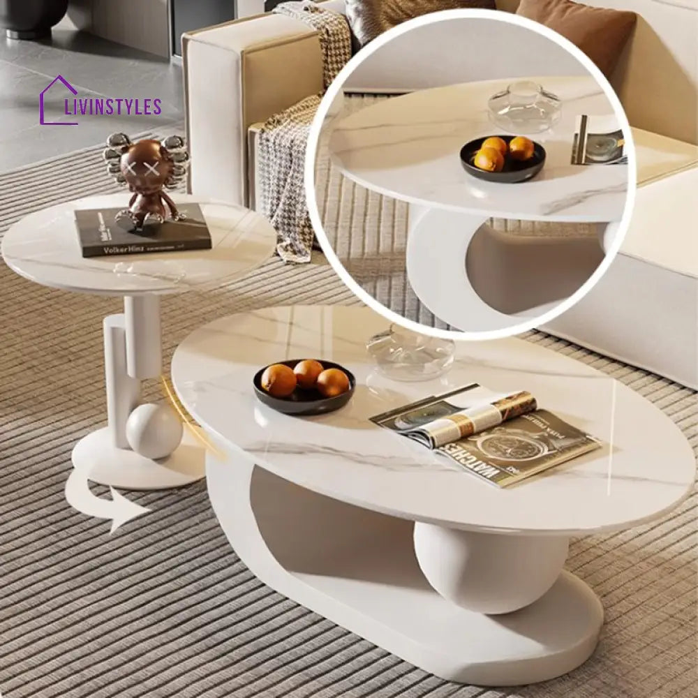 Waniya Stainless Steel Frame and Ceramic Marble Top Coffee Table For Living Room