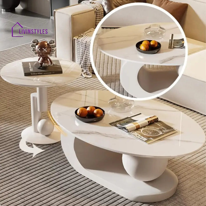 Waniya Stainless Steel Frame and Ceramic Marble Top Coffee Table For Living Room