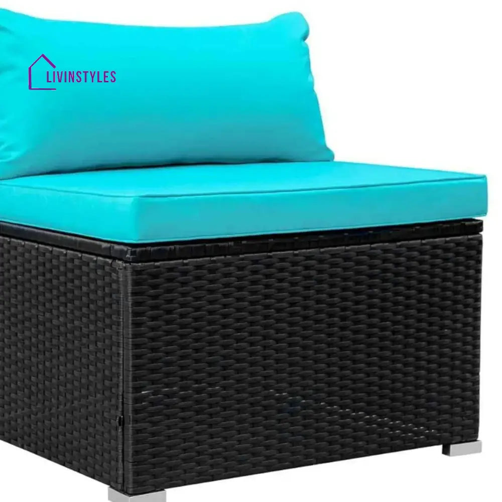 Warda Outdoor Garden Conversation Sofa Set (Black/Sky-Blue) - Sofa Set