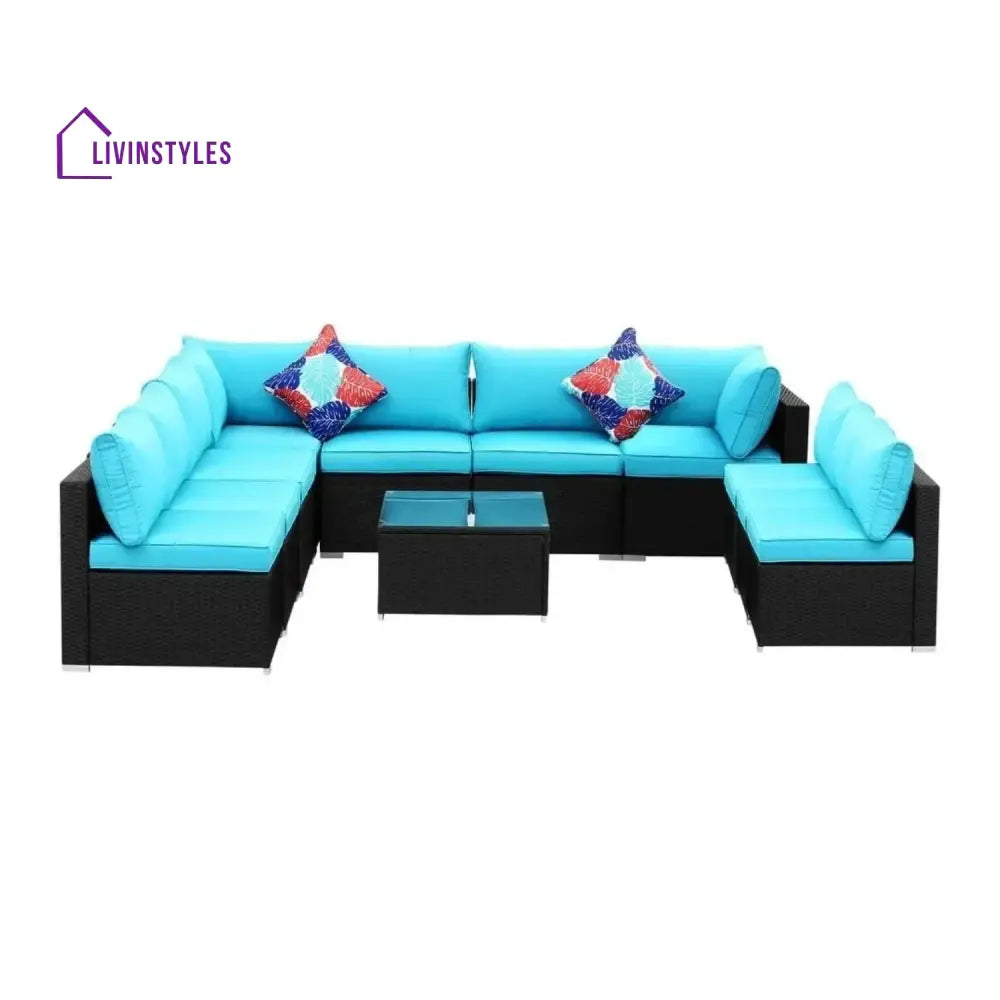 Warda Outdoor Garden Conversation Sofa Set (Black/Sky-Blue) - Sofa Set