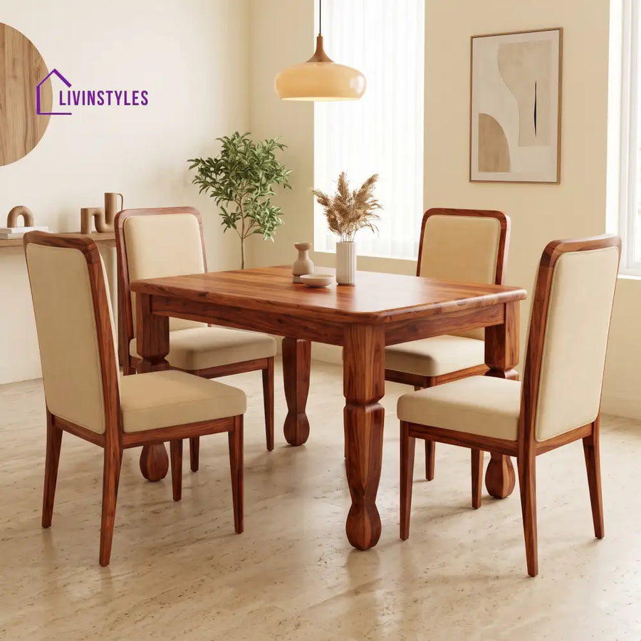 Warren Premium Solid Wood 4 Seater Dining Table Set
