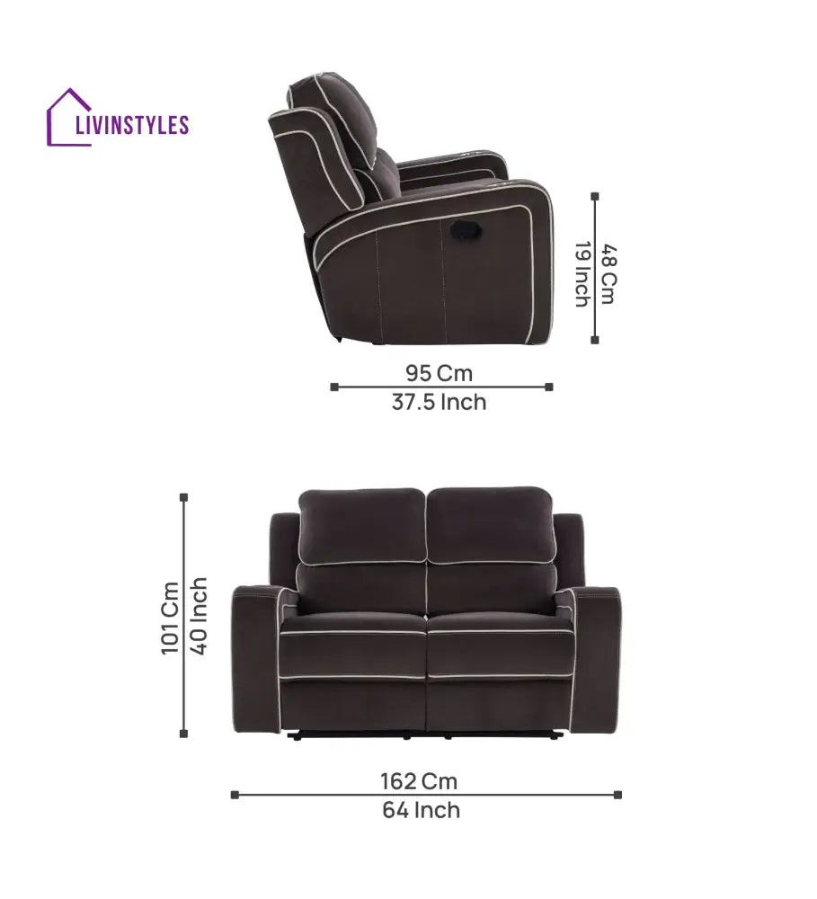 Wave Velvet 2 Seater Motorized Recliner In Mocha Brown Colour Recliner