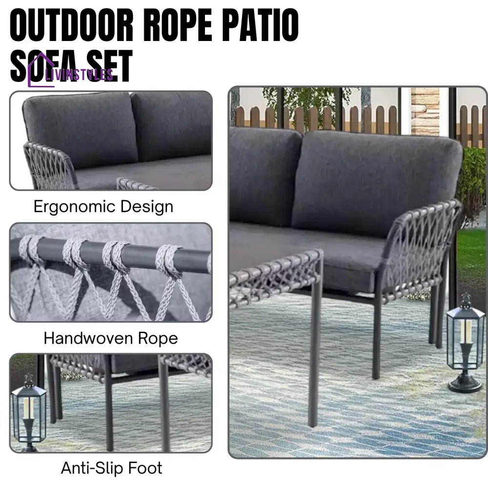 Waverly Outdoor Rope 5 Seater L-Shape Sofa - Sofa Set