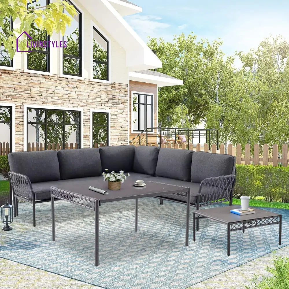 Waverly Outdoor Rope 5 Seater L-Shape Sofa - Sofa Set
