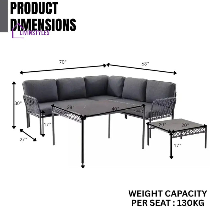 Waverly Outdoor Rope 5 Seater L-Shape Sofa - Sofa Set