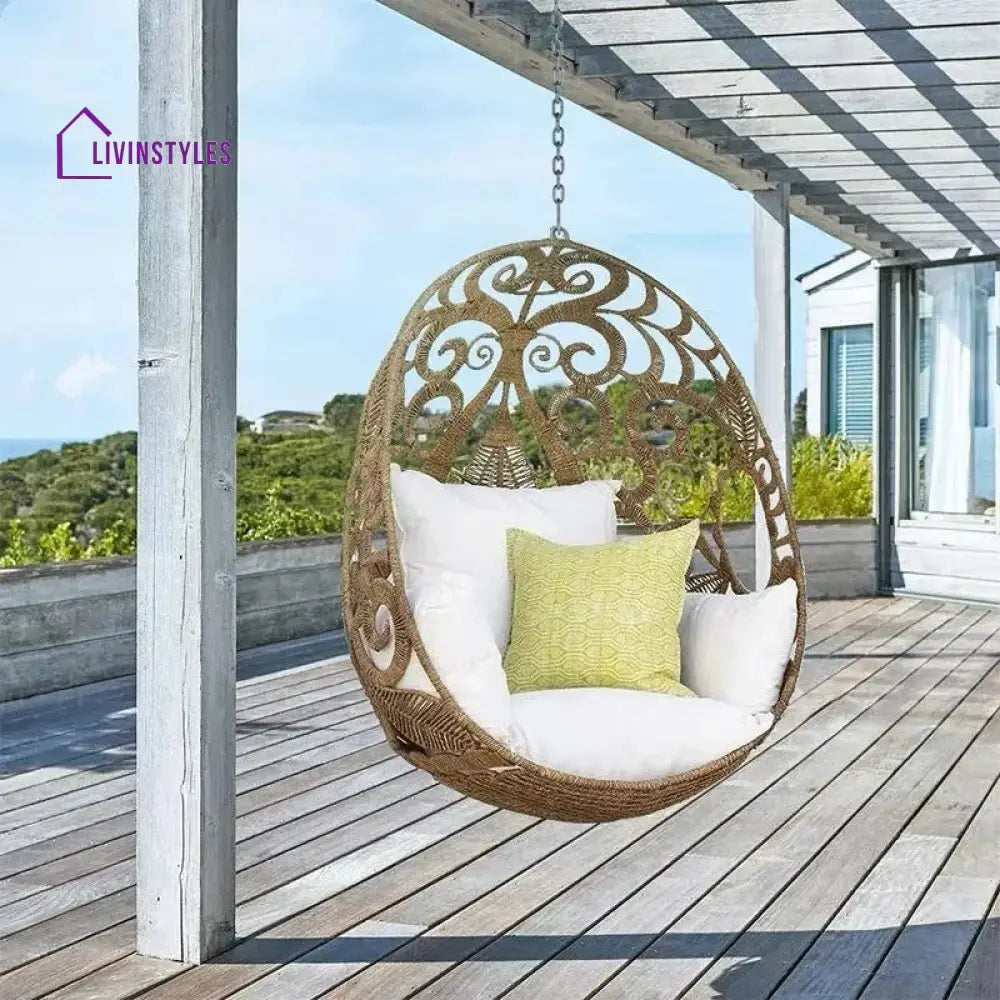 Wayne Single Seater Hanging Swing Without Stand For Balcony Garden Swing (Tan) - Swings