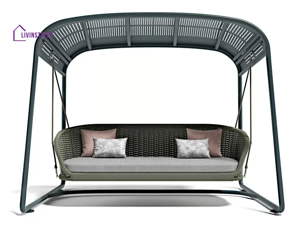Wegg Double Seater Hanging Swing With Stand For Balcony Garden Swing (Dark Grey) - Swings