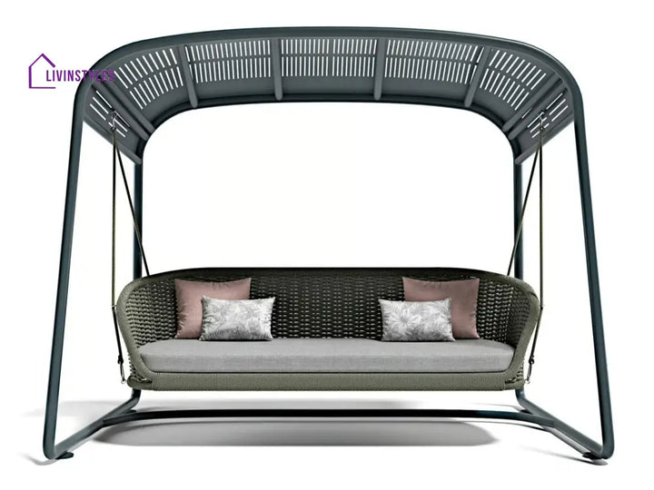 Wegg Double Seater Hanging Swing With Stand For Balcony Garden Swing (Dark Grey) - Swings