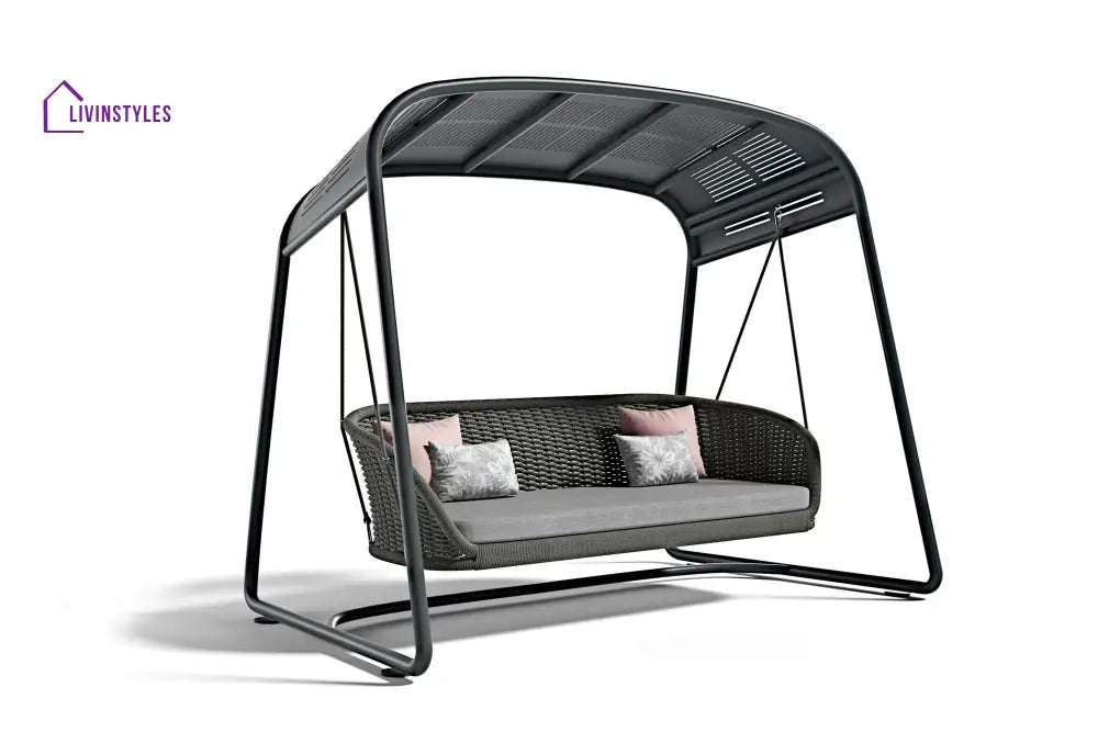 Wegg Double Seater Hanging Swing With Stand For Balcony Garden Swing (Dark Grey) - Swings