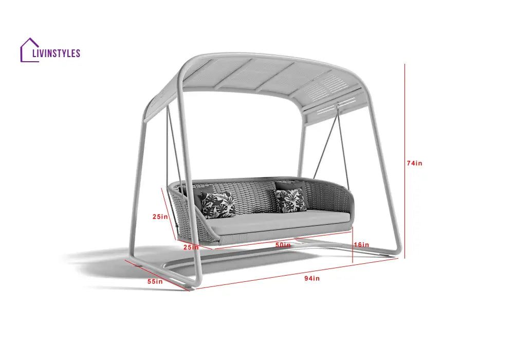 Wegg Double Seater Hanging Swing With Stand For Balcony Garden Swing (Dark Grey) - Swings