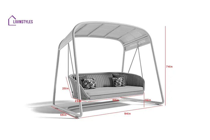 Wegg Double Seater Hanging Swing With Stand For Balcony Garden Swing (Dark Grey) - Swings