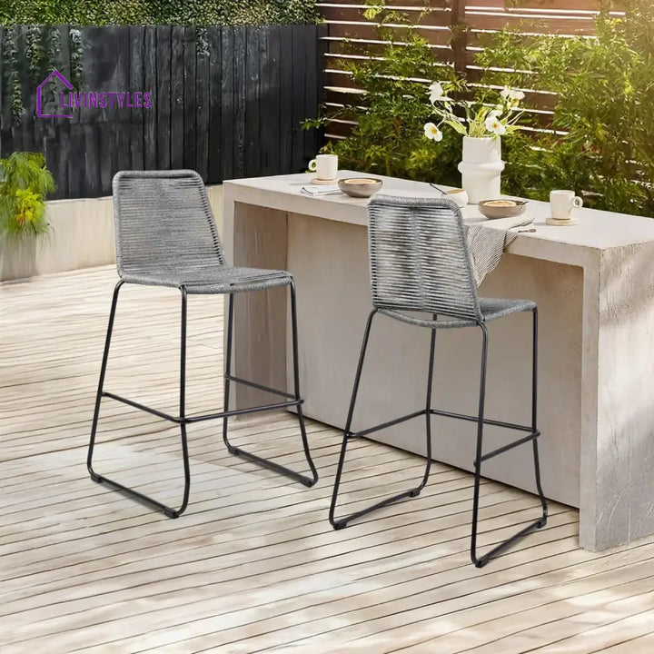 Wei 2-Piece Outdoor Rope Bar Chairs – Stylish Comfort Built to Last - Bar Chairs
