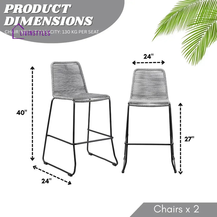 Wei 2-Piece Outdoor Rope Bar Chairs – Stylish Comfort Built to Last - Bar Chairs