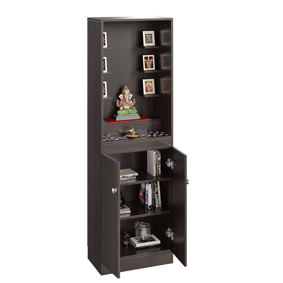Riya Pooja Mandir for Home, Modern Temple for Home & Office, Prayer Cabinet Puja Stand Shelf in Wenge Finish