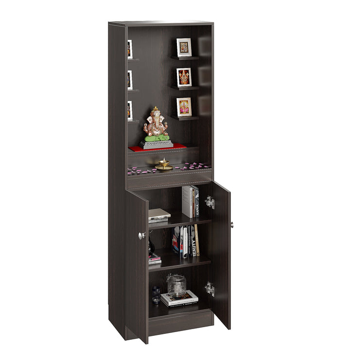 Riya Pooja Mandir for Home, Modern Temple for Home & Office, Prayer Cabinet Puja Stand Shelf in Wenge Finish