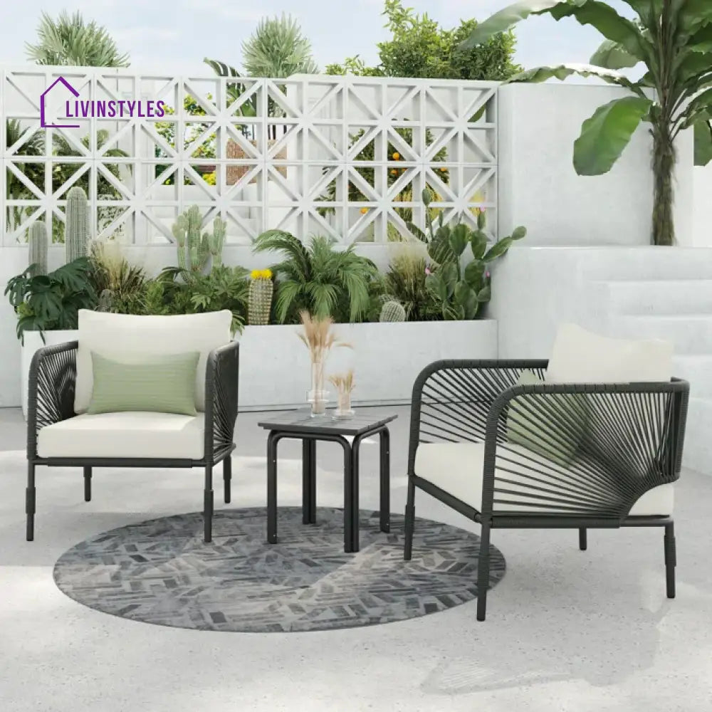Werner Outdoor Patio Seating Set 2 Chairs and 1 Table Set (GREY) Braided & Rope - Coffee Table Sets