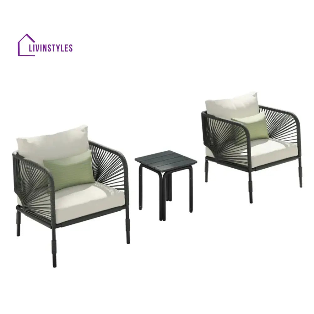 Werner Outdoor Patio Seating Set 2 Chairs and 1 Table Set (GREY) Braided & Rope - Coffee Table Sets