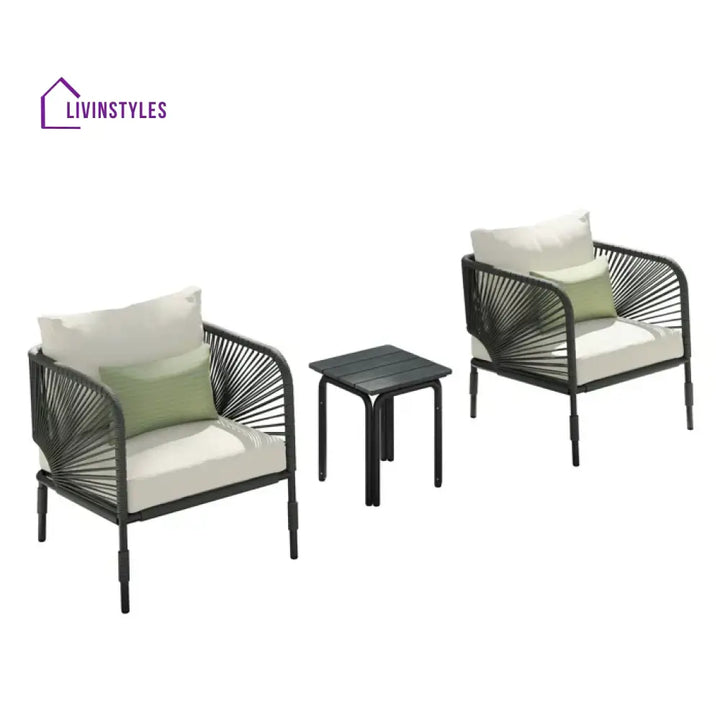 Werner Outdoor Patio Seating Set 2 Chairs and 1 Table Set (GREY) Braided & Rope - Coffee Table Sets