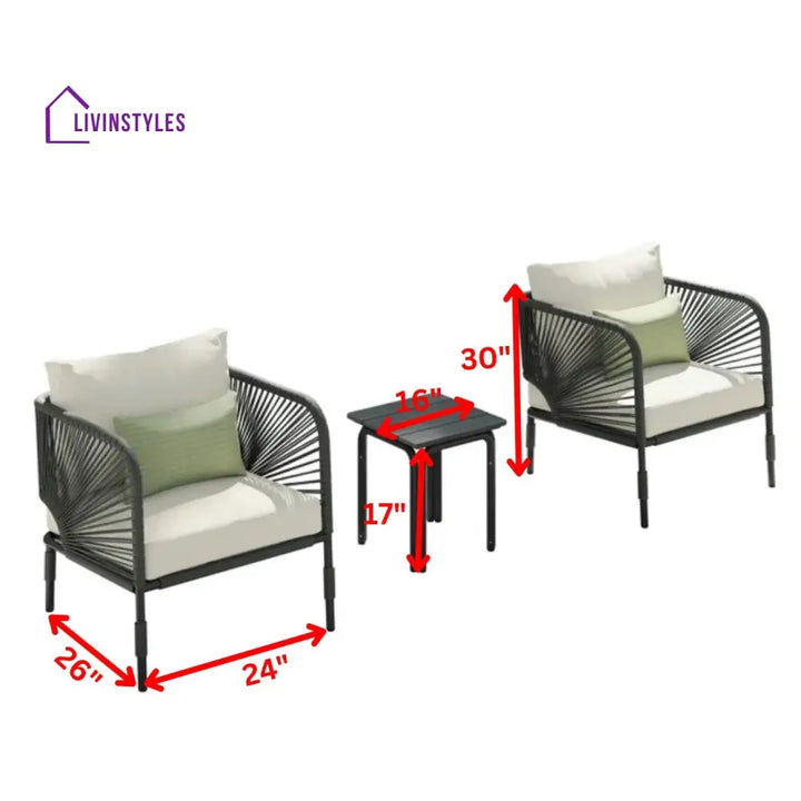 Werner Outdoor Patio Seating Set 2 Chairs and 1 Table Set (GREY) Braided & Rope - Coffee Table Sets