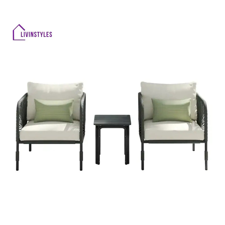 Werner Outdoor Patio Seating Set 2 Chairs and 1 Table Set (GREY) Braided & Rope - Coffee Table Sets