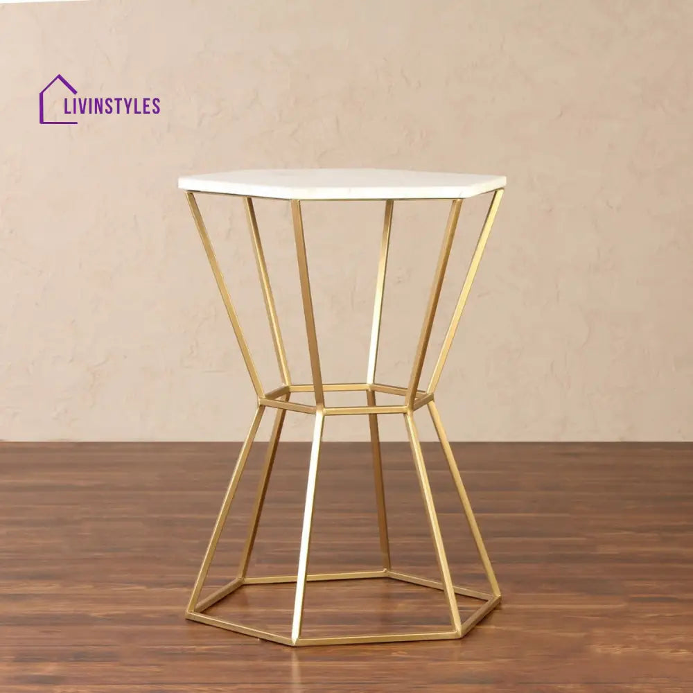 Westford Marble Side Table In Gold Finish Collection