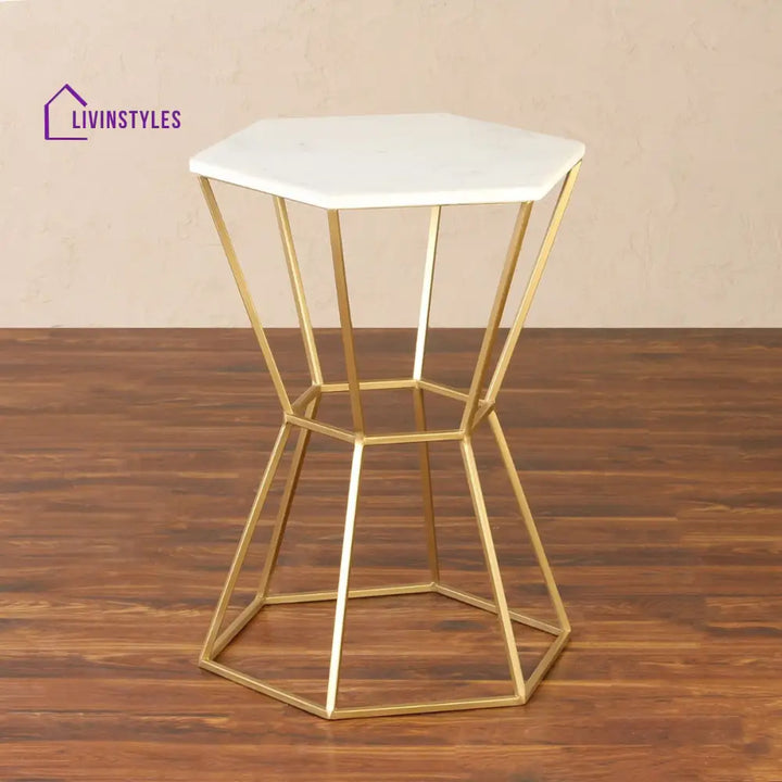 Westford Marble Side Table In Gold Finish Collection
