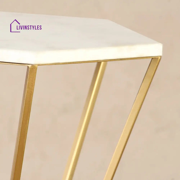 Westford Marble Side Table In Gold Finish Collection