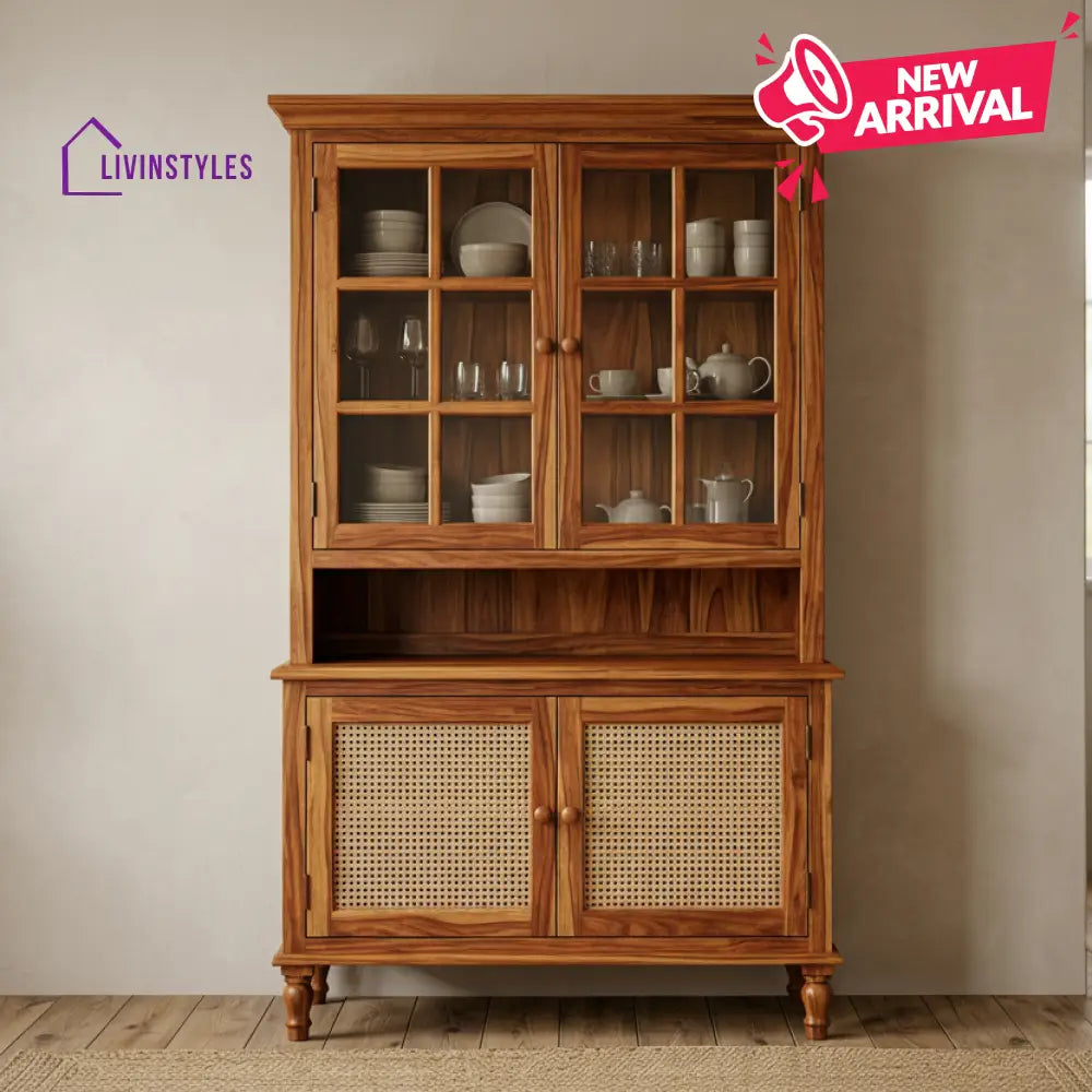 Whaitiri Classic Kitchen Cabinet with Glass Cane Weave (Honey Finish)