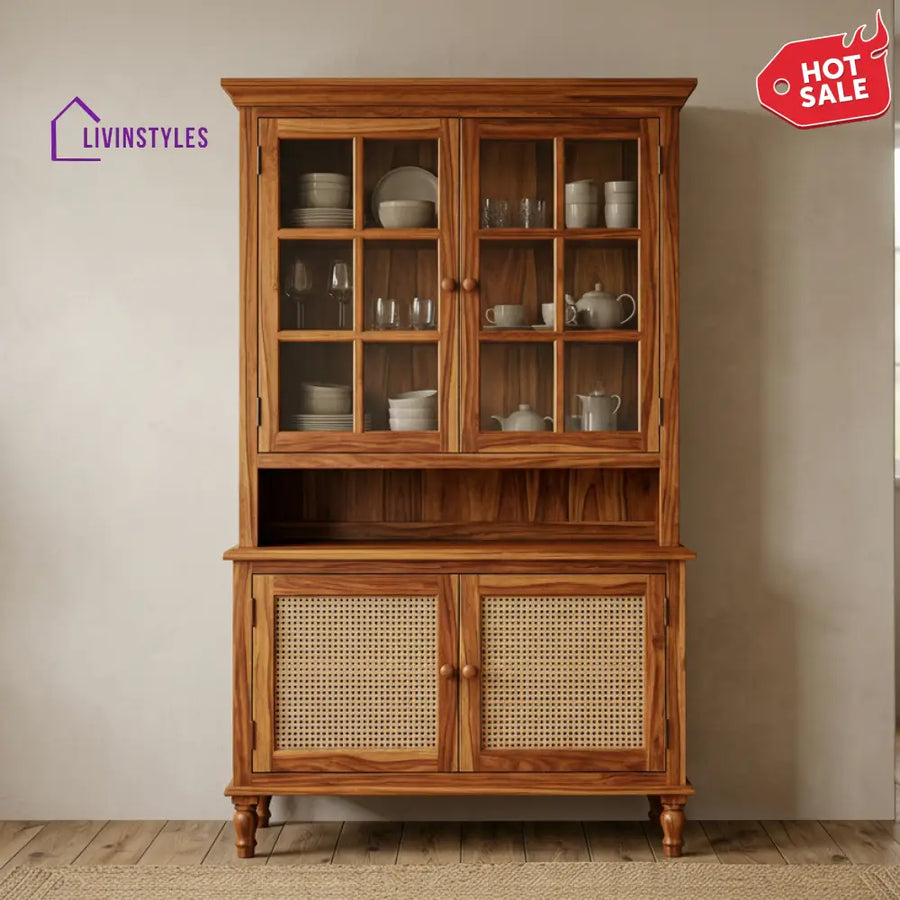 Whaitiri Classic Kitchen Cabinet with Glass Cane Weave (Honey Finish)