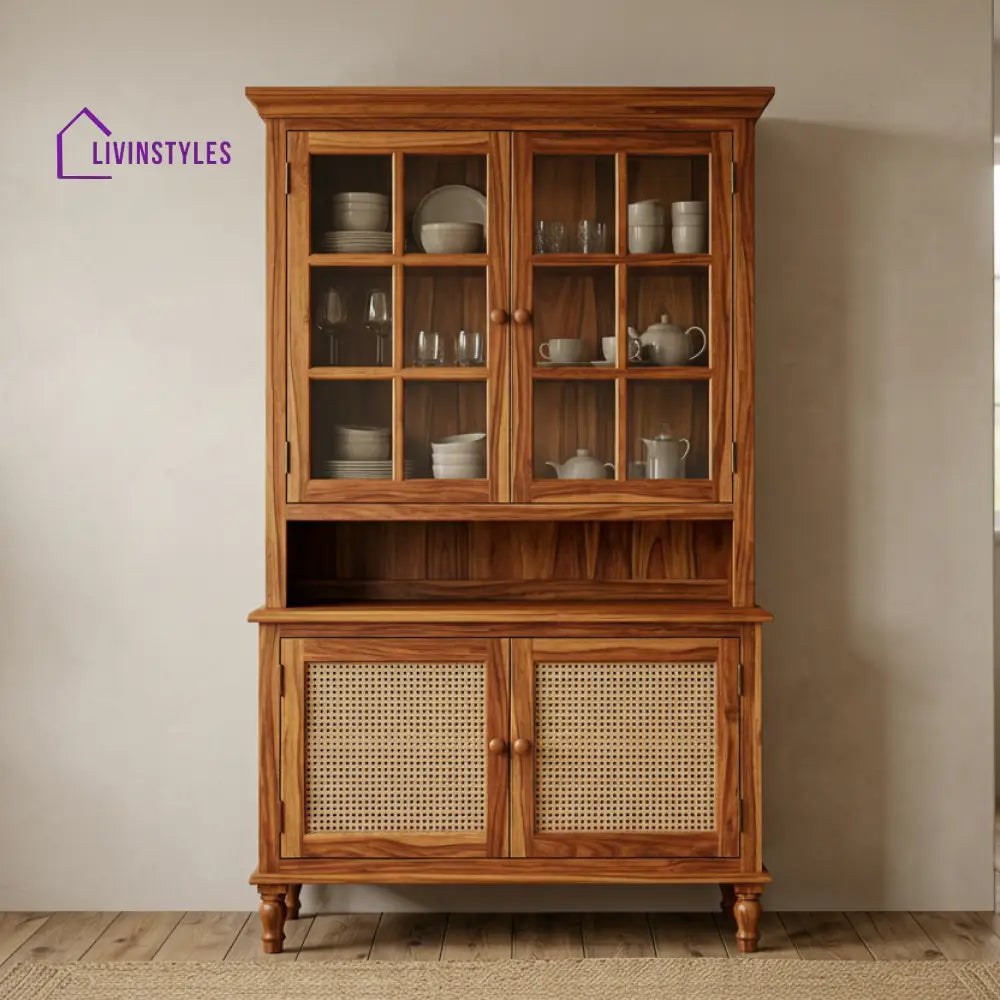 Whaitiri Classic Kitchen Cabinet with Glass Cane Weave (Honey Finish)