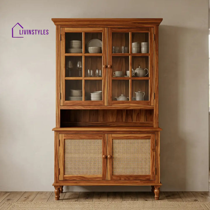 Whaitiri Classic Kitchen Cabinet with Glass Cane Weave (Honey Finish)
