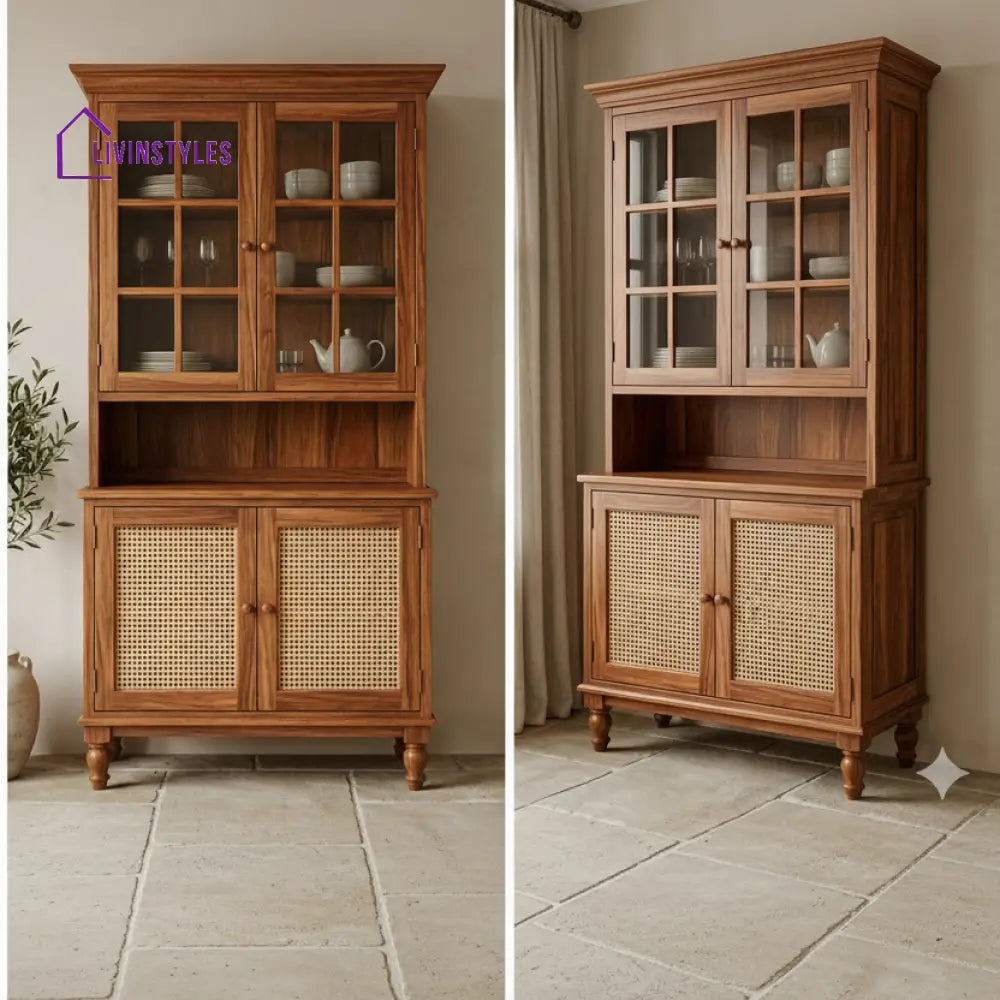 Whanau Classic Kitchen Cabinet with Glass Cane Weave (Honey Finish)
