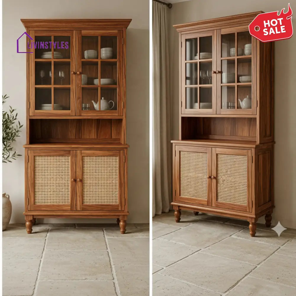 Whanau Classic Kitchen Cabinet with Glass Cane Weave (Honey Finish)