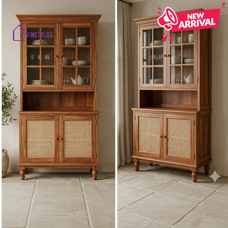 Whanau Classic Kitchen Cabinet with Glass Cane Weave (Honey Finish)