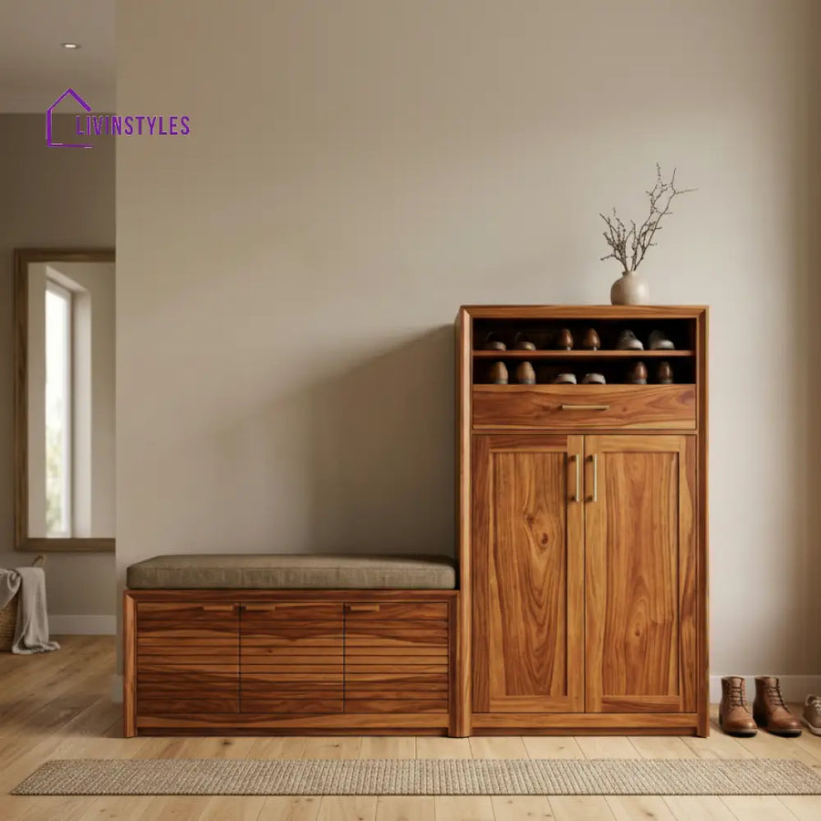 Whenua Solid Wood Sheesham Shoe Rack (Honey Finish)