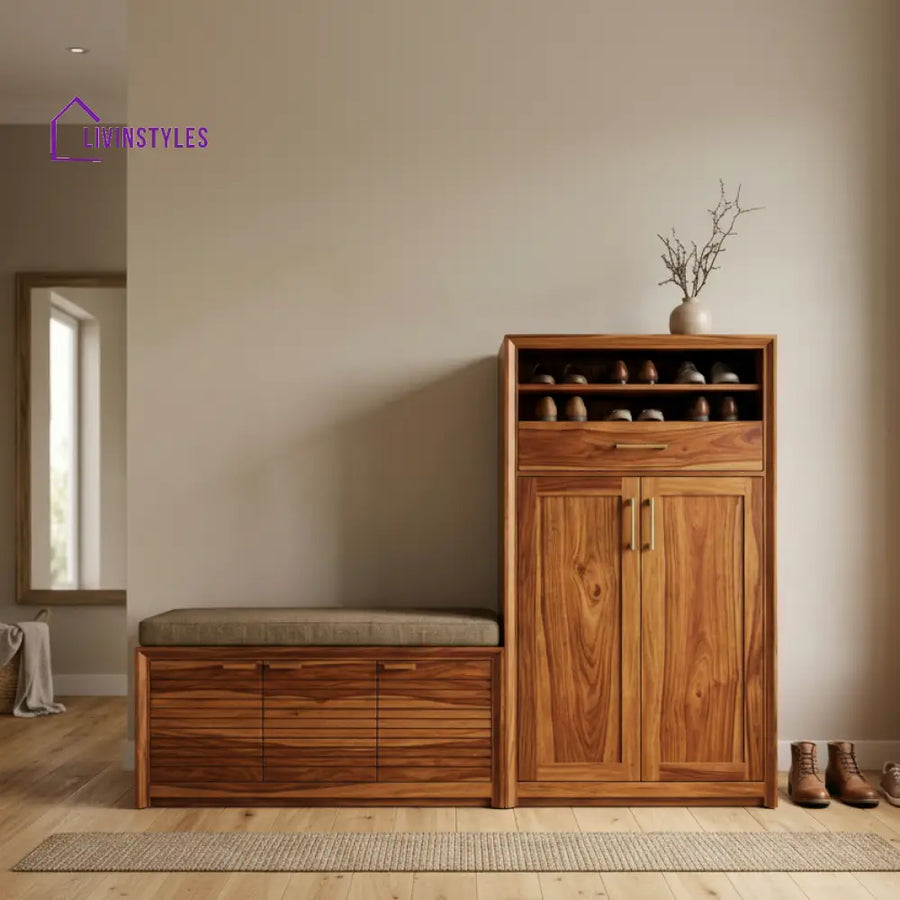 Whenua Solid Wood Sheesham Shoe Rack (Honey Finish)