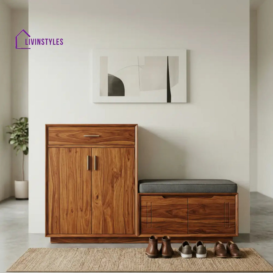 Whetu Solid Wood Sheesham Shoe Rack (Honey Finish)