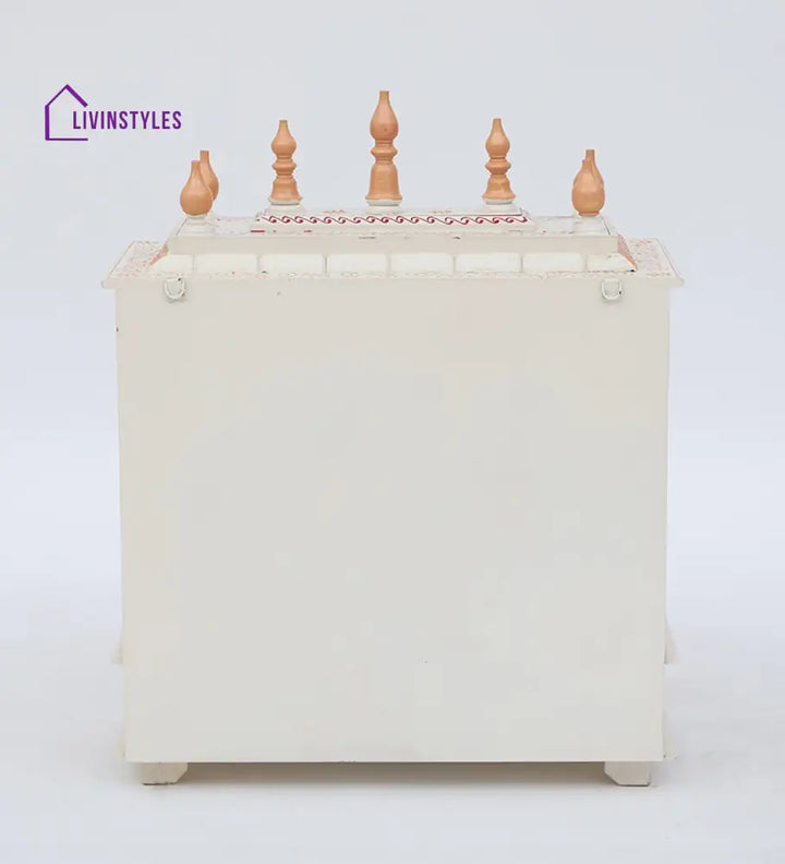 White And Gold Mango Wood & MDF Pooja Mandir With Door, - Ouch Cart 