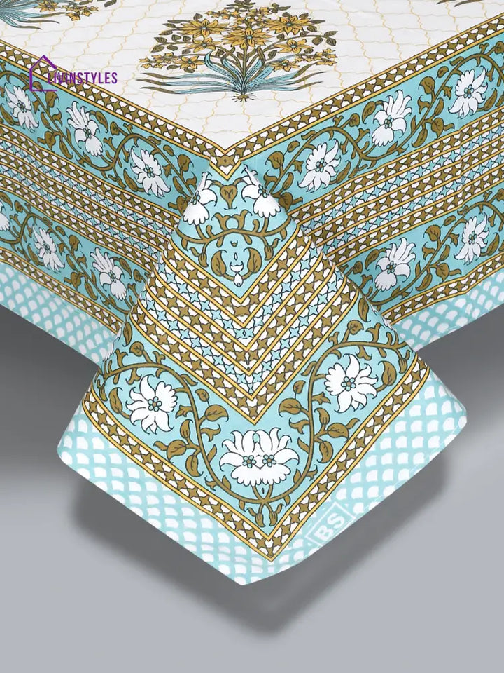 White And Green Screen Jaipuri Indie Print 180 Tc Cotton Double Bed Sheet With 2 Pillow Covers