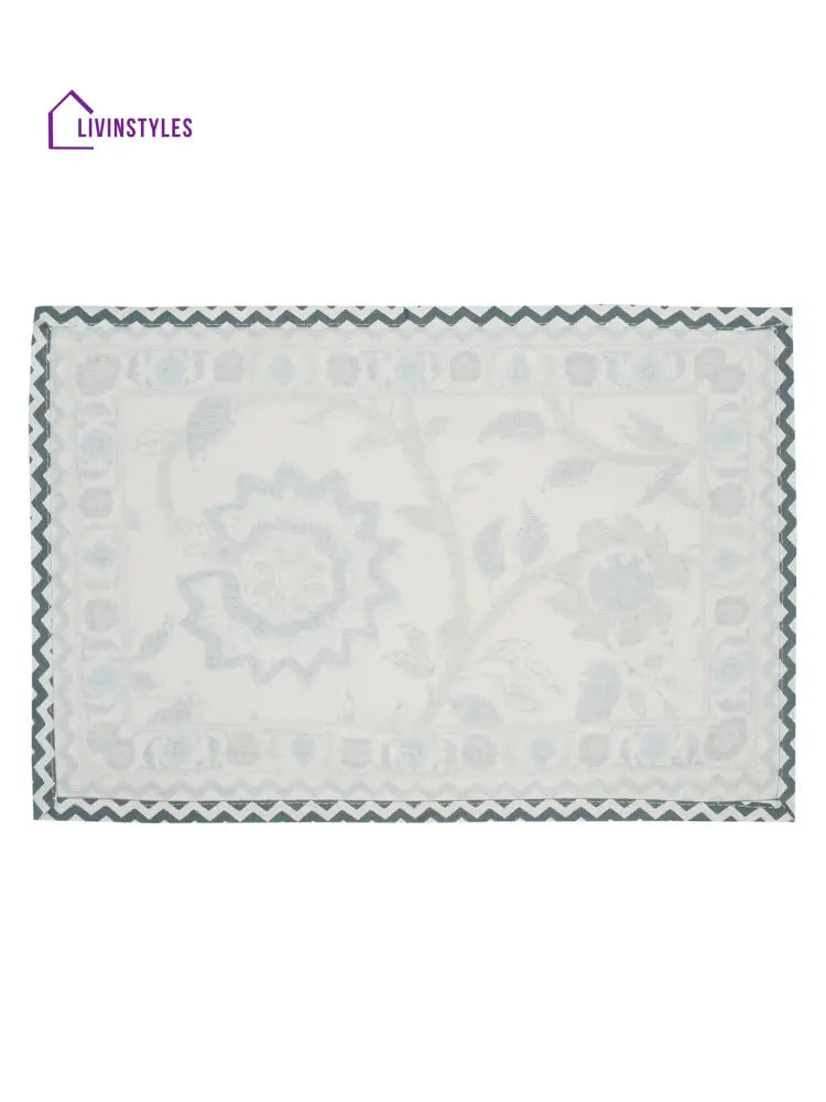 White And Green Set Of 7 Cotton Printed Table Mat Runner
