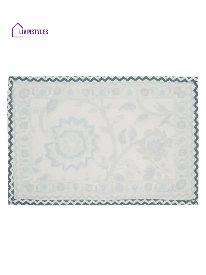 White And Green Set Of 7 Cotton Printed Table Mat Runner