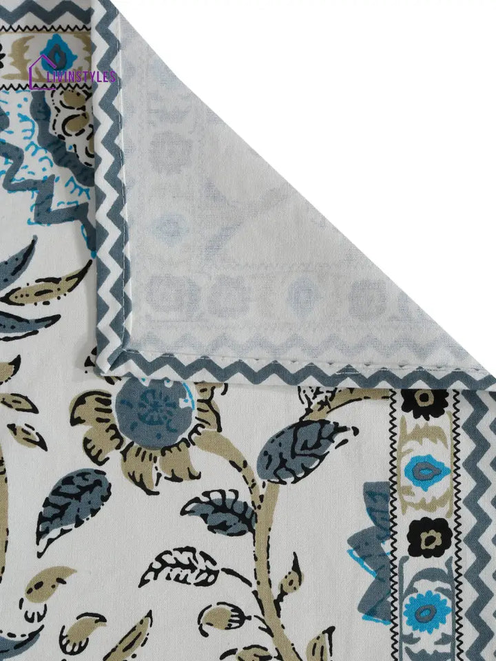 White And Green Set Of 7 Cotton Printed Table Mat Runner