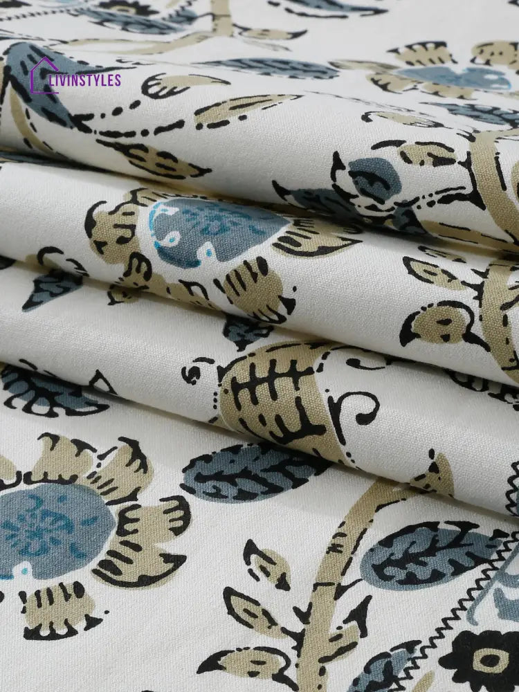 White And Green Set Of 7 Cotton Printed Table Mat Runner