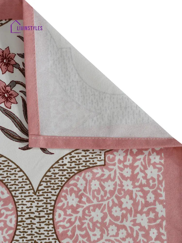 White And Pink Set Of 7 Cotton Printed Table Mat Runner