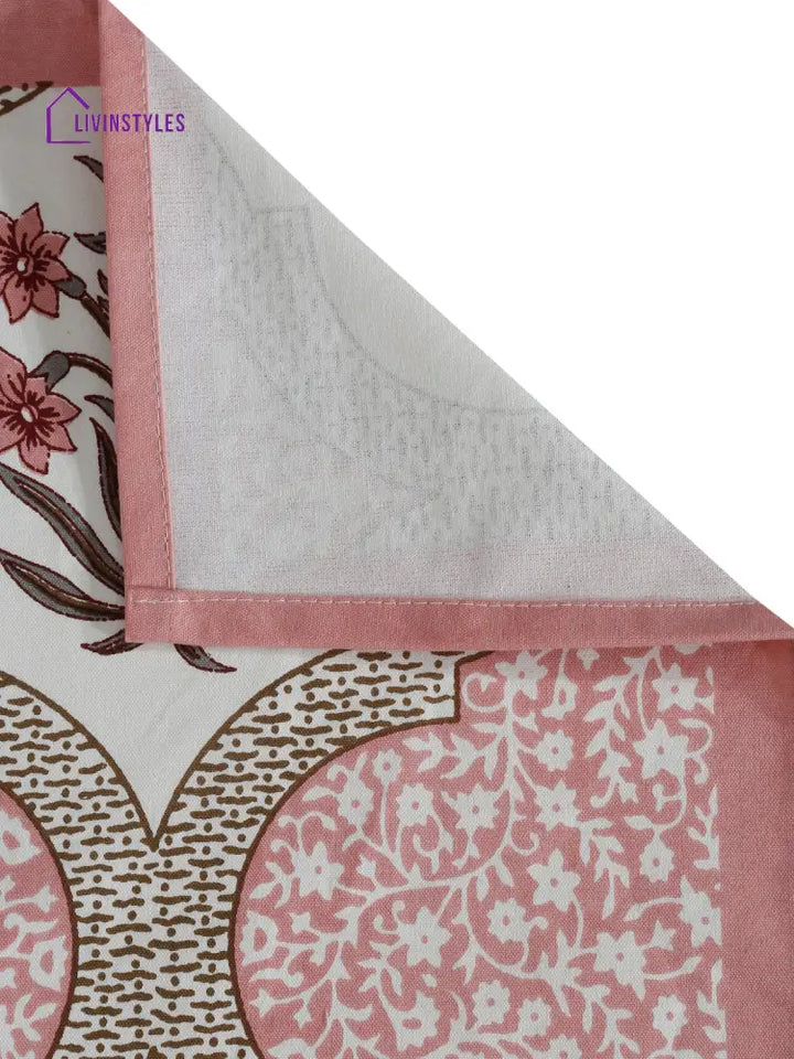 White And Pink Set Of 7 Cotton Printed Table Mat Runner