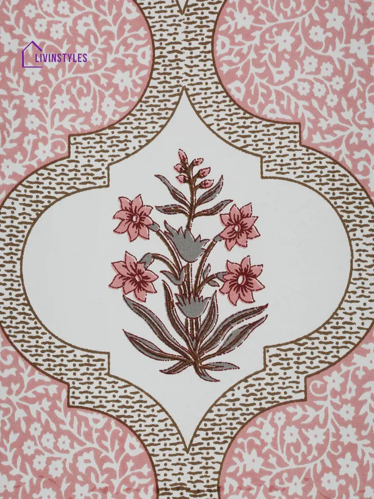White And Pink Set Of 7 Cotton Printed Table Mat Runner